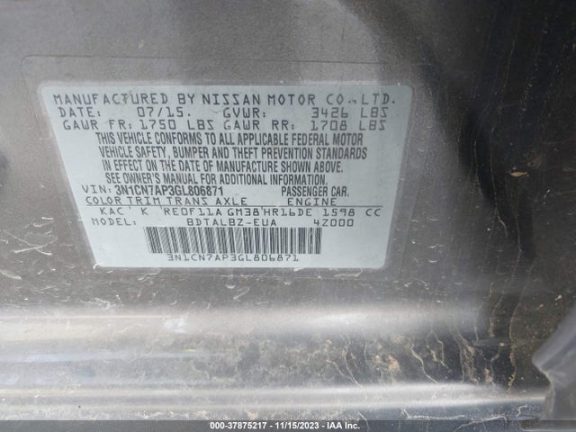 Nissan 2016 2016 3N1CN7AP3GL806871 Image 9