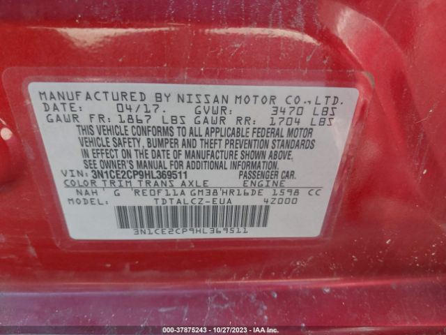 3N1CE2CP9HL369511 Nissan Versa Note S Plus