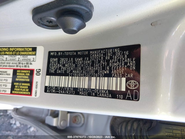2016 TOYOTA COROLLA L/LE/S/S PLUS/LE PLUS VIN: 2T1BURHE5GC709797