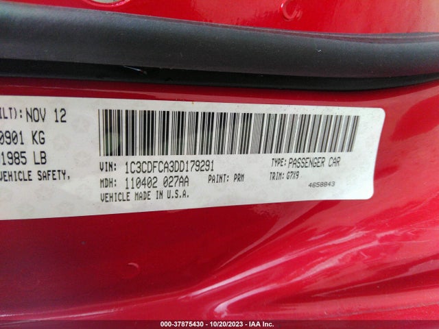 2013 DODGE DART LIMITED/GT VIN: 1C3CDFCA3DD179291
