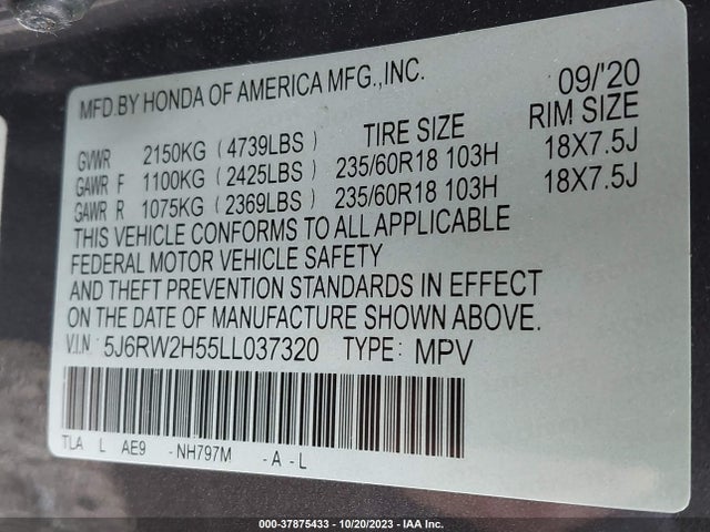 Honda CR-V EX 2020 5J6RW2H55LL037320 Image 9