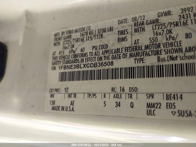 2012 FORD ECONOLINE WAGON 1FBNE3BLXCDB36508 Photo 8