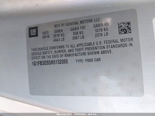 Chevrolet Camaro 1lt 2017 1G1FB3DS5H0132080 Image 9