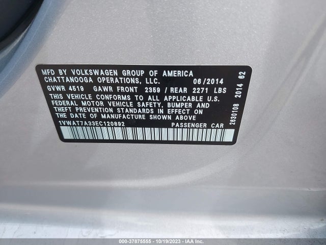 1VWAT7A33EC120892 Volkswagen Passat Wolfsburg Ed