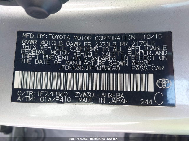 Toyota Prius Two 2015 JTDKN3DU0F0483698 Image 9