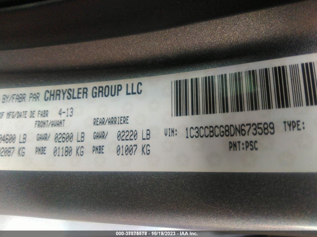 2013 CHRYSLER 200 LIMITED VIN: 1C3CCBCG8DN673589