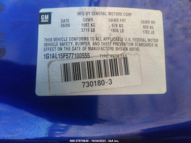 2007 CHEVROLET COBALT LT VIN: 1G1AL15F577100555