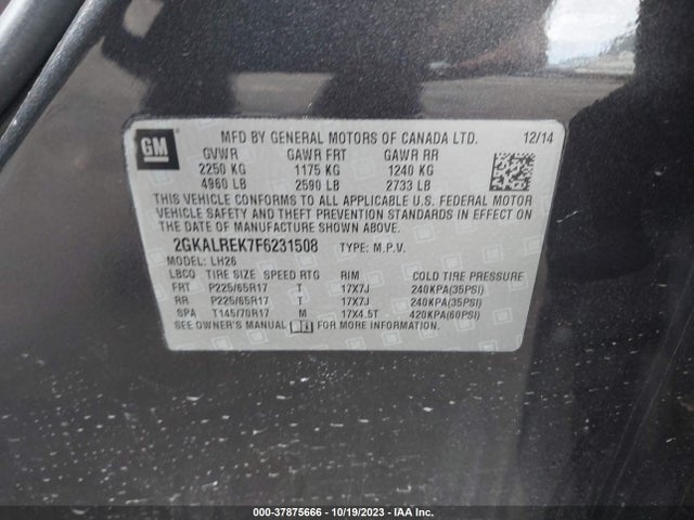 2015 GMC TERRAIN SLE VIN: 2GKALREK7F6231508