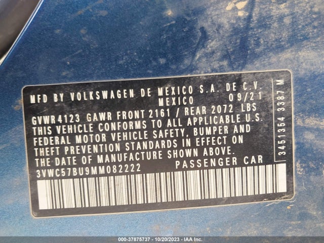 3VWC57BU9MM082222 Volkswagen Jetta S/se/r-line