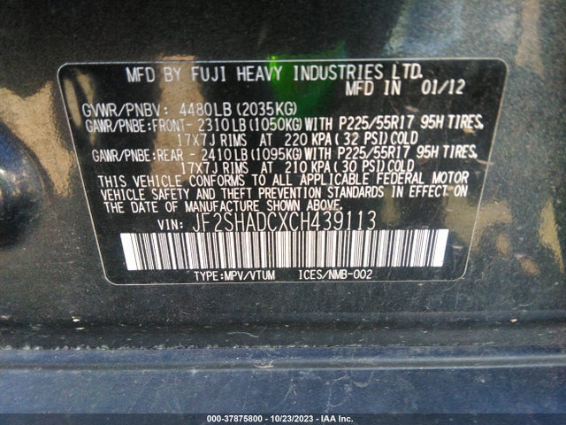 2012 SUBARU FORESTER 2.5X PREMIUM VIN: JF2SHADCXCH439113