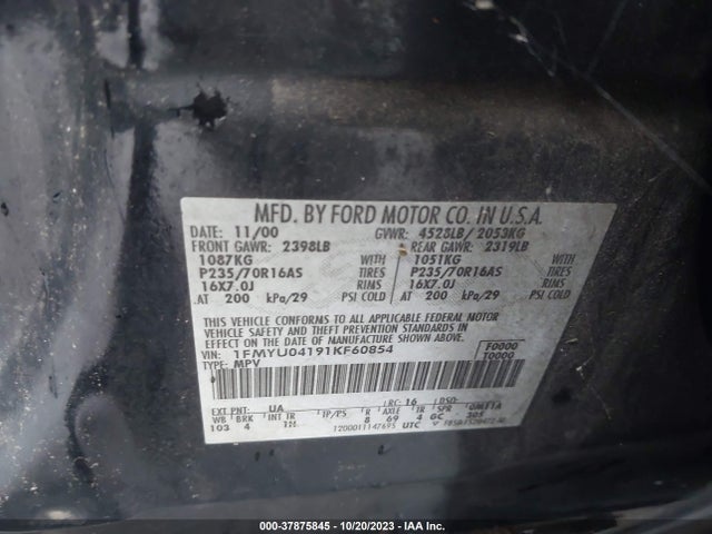 2001 FORD ESCAPE XLT VIN: 1FMYU04191KF60854