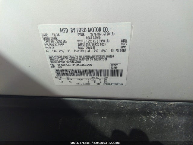 Ford Explorer Limited 2017 1FM5K8FH1HGB63296 Image 9