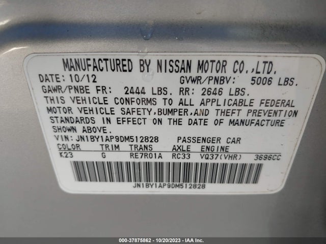 2013 INFINITI M37 VIN: JN1BY1AP9DM512828