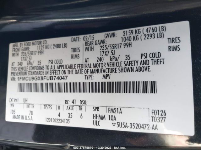 1FMCU9GX8FUB74047 Ford ESCAPE SE