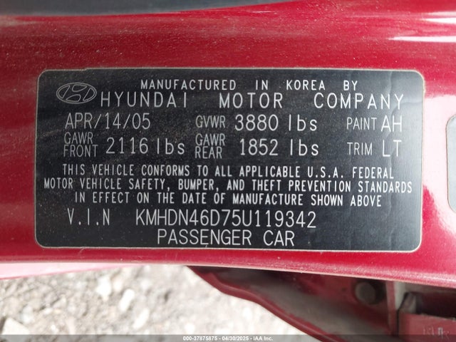 2005 HYUNDAI ELANTRA GT GLS VIN: KMHDN46D75U119342