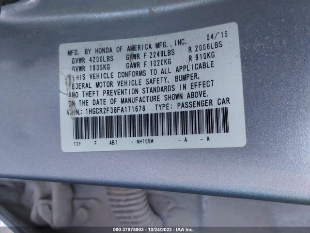 Honda ACCORD LX 2015 1HGCR2F38FA171678 Image 9