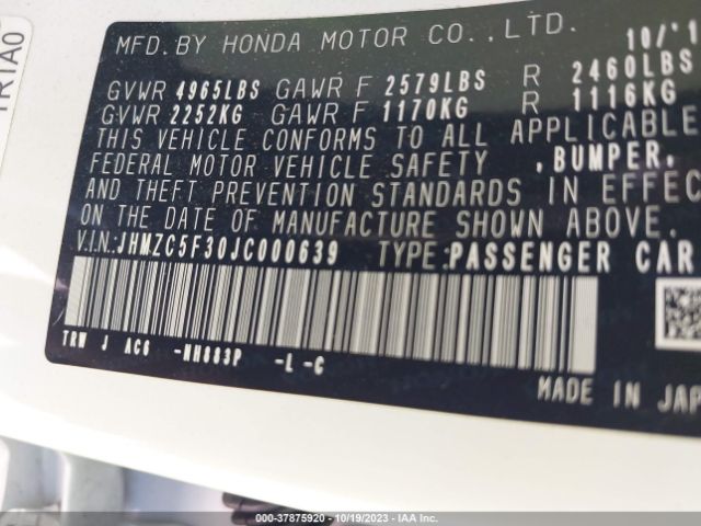 JHMZC5F30JC000639 Honda Clarity Plug-in Hybrid Touring