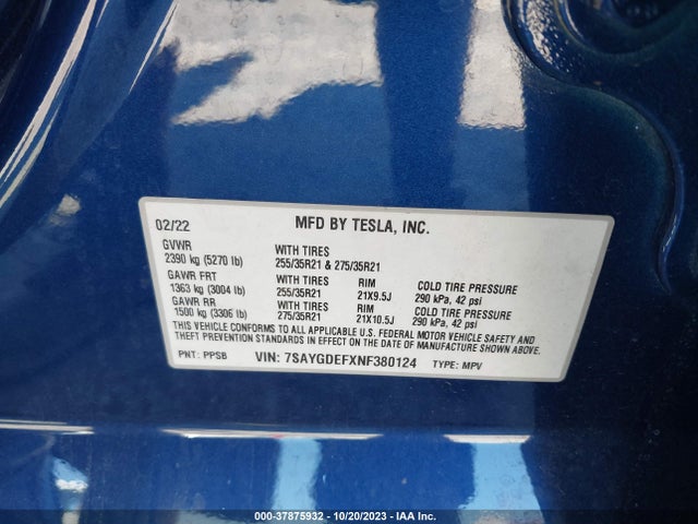 7SAYGDEFXNF380124 Tesla Model Y Performance