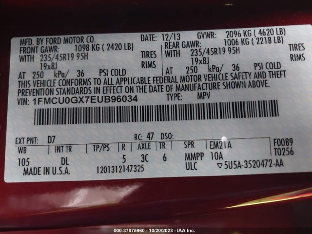 Ford ESCAPE SE 2014 1FMCU0GX7EUB96034 Image 9