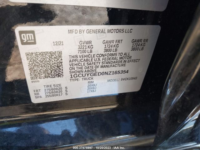 1GCUYGED0NZ165354 Chevrolet Silverado 1500 Ltd 4wd  Short Bed Ltz