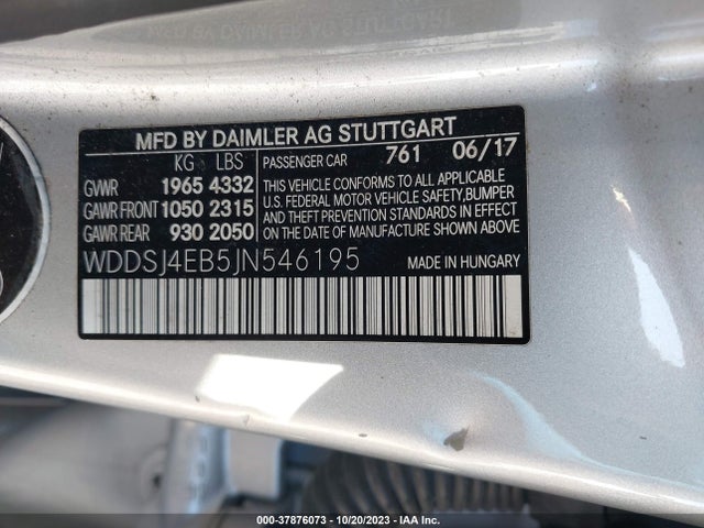 2018 MERCEDES-BENZ CLA 250 VIN: WDDSJ4EB5JN546195