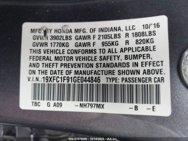 19XFC1F91GE044846 Honda Civic Sedan Touring
