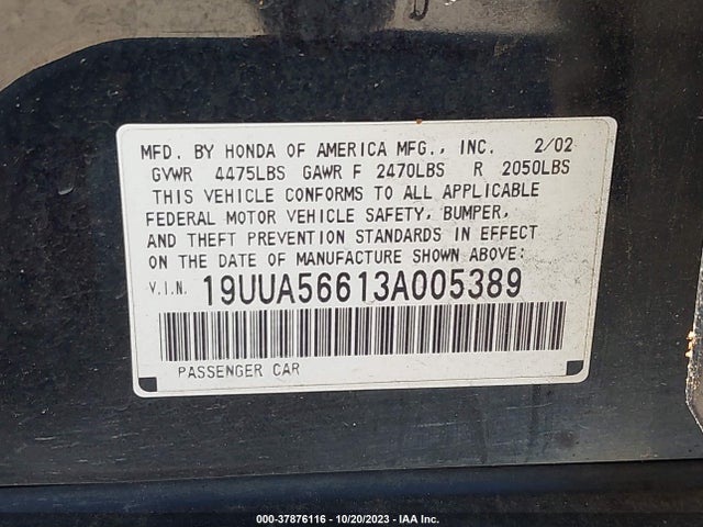 2003 ACURA TL 3.2 VIN: 19UUA56613A005389