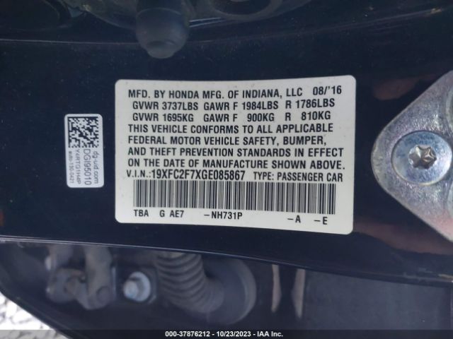 19XFC2F7XGE085867 Honda Civic Sedan Ex