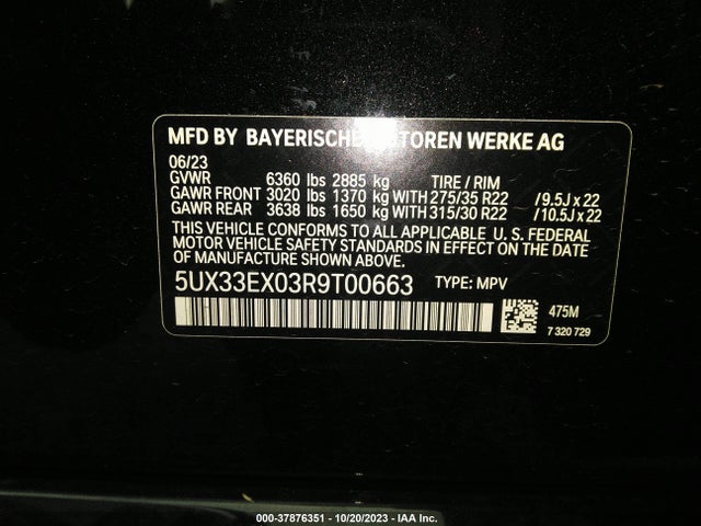 2024 BMW X6 XDRIVE40I VIN: 5UX33EX03R9T00663
