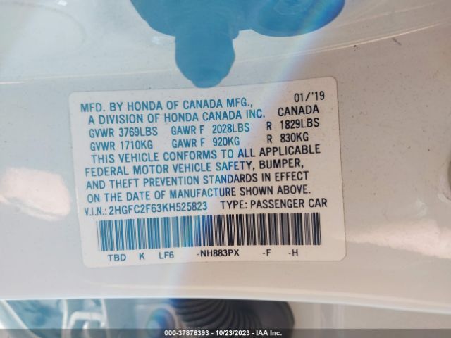 2HGFC2F63KH525823 Honda Civic Sedan Lx