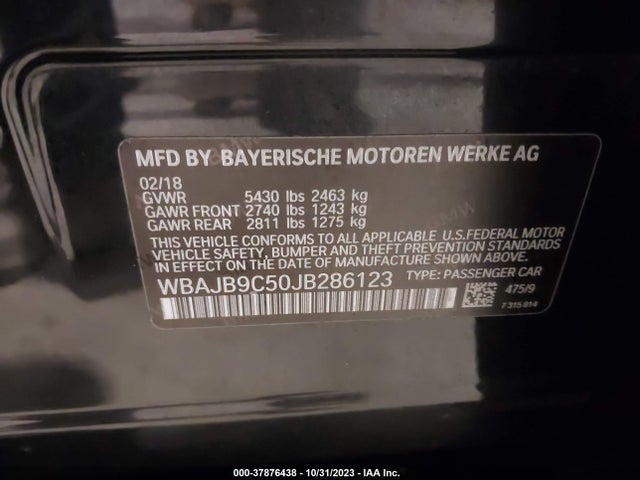 2018 BMW M550I XDRIVE VIN: WBAJB9C50JB286123