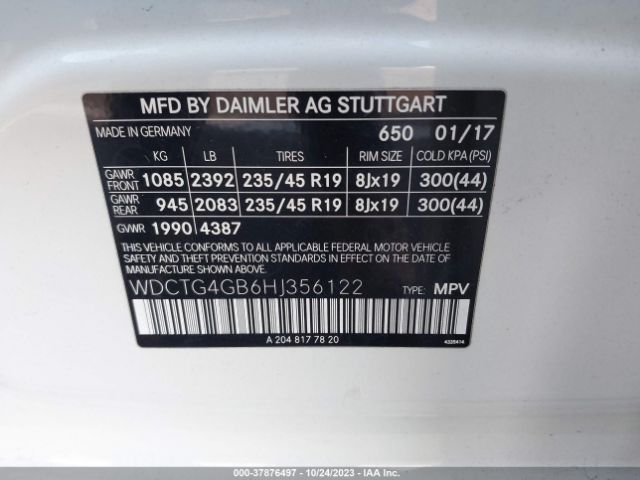WDCTG4GB6HJ356122 Mercedes-Benz Gla Gla 250