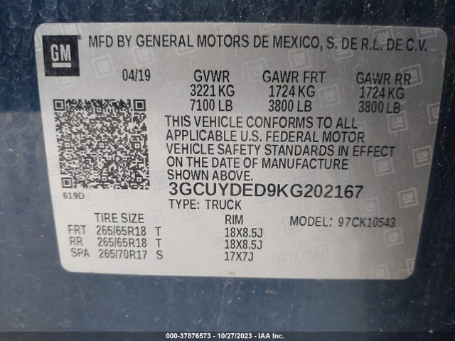 Chevrolet Silverado 1500 Lt 2019 3GCUYDED9KG202167 Image 9