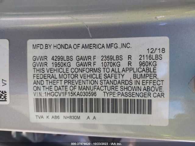 1HGCV1F15KA030596 Honda Accord Sedan Lx 1.5t