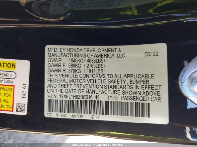 19XFL1H82NE016149 Honda Civic Sport Touring