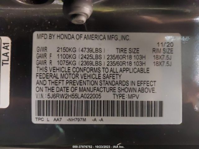 5J6RW2H55LA022005 Honda Cr-v Awd Ex