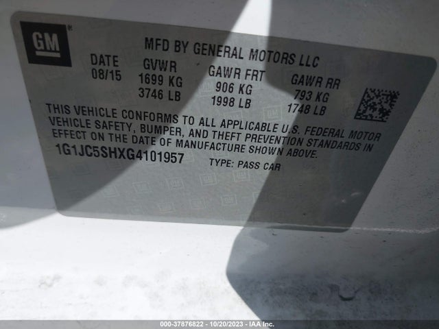 Chevrolet SONIC LT 2016 1G1JC5SHXG4101957 Image 9