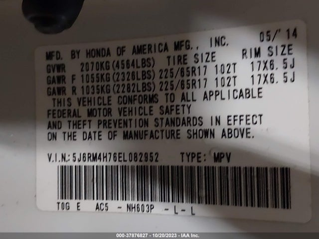Honda Cr-v Ex-l 2014 5J6RM4H76EL082952 Image 9