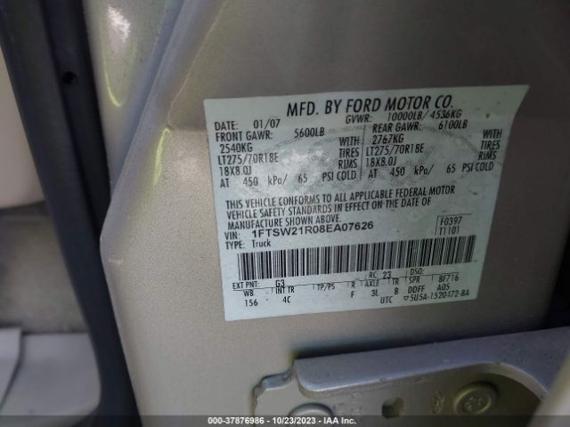 2008 FORD SUPER DUTY F-250 1FTSW21R08EA07626 Photo 8