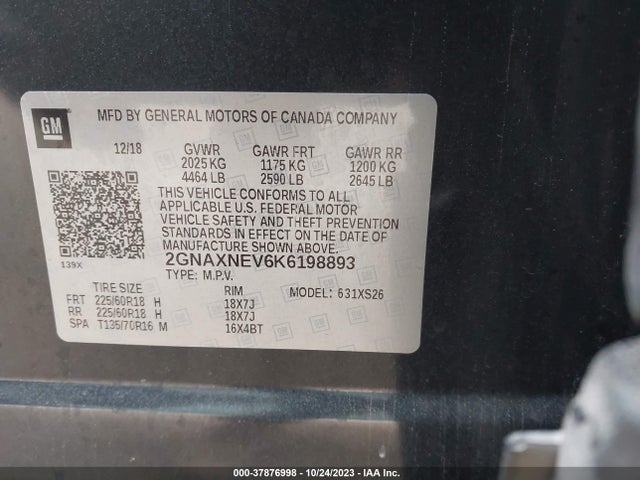 Chevrolet Equinox Premier 2019 2GNAXNEV6K6198893 Image 9