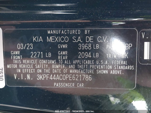 2023 KIA FORTE GT VIN: 3KPF44AC0PE621786
