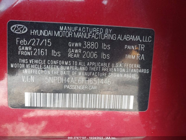 Hyundai ELANTRA SE 2015 5NPDH4AE6FH651446 Image 9