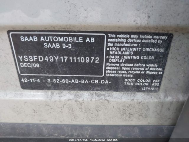 2007 SAAB 9-3 YS3FD49Y171110972 Photo 8