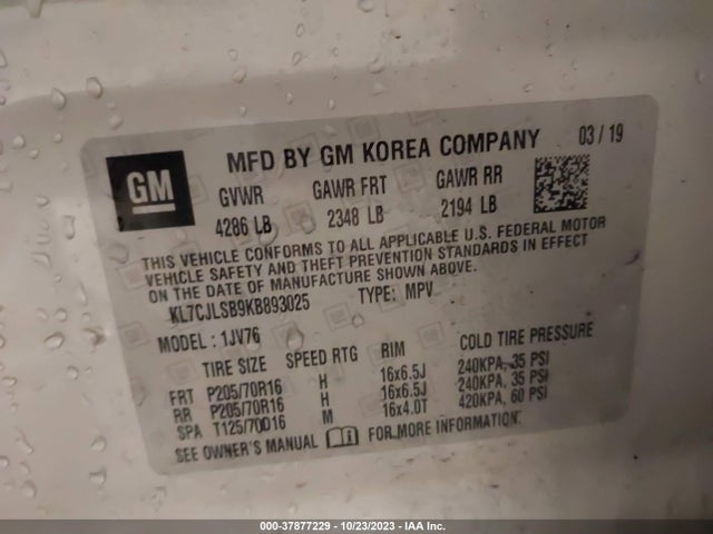 Chevrolet Trax Lt 2019 KL7CJLSB9KB893025 Image 9
