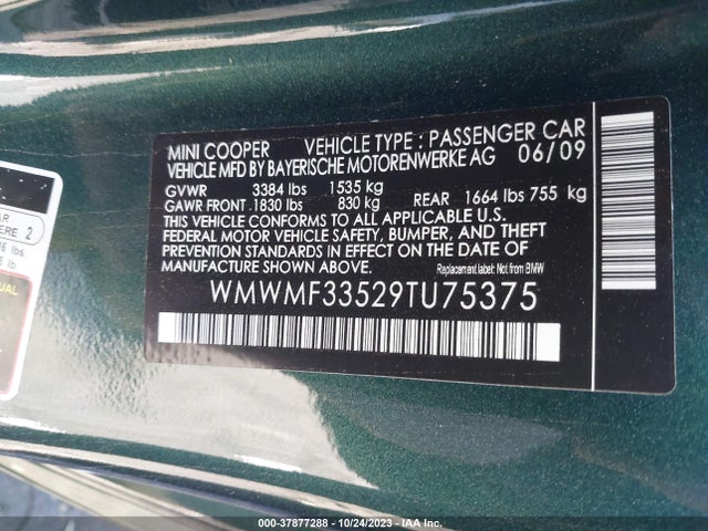 2009 MINI COOPER HARDTOP WMWMF33529TU75375 Photo 8