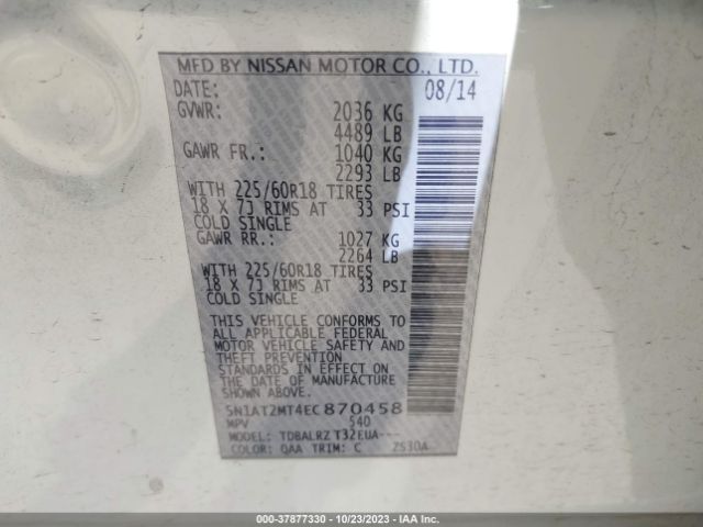 5N1AT2MT4EC870458 Nissan Rogue Sl