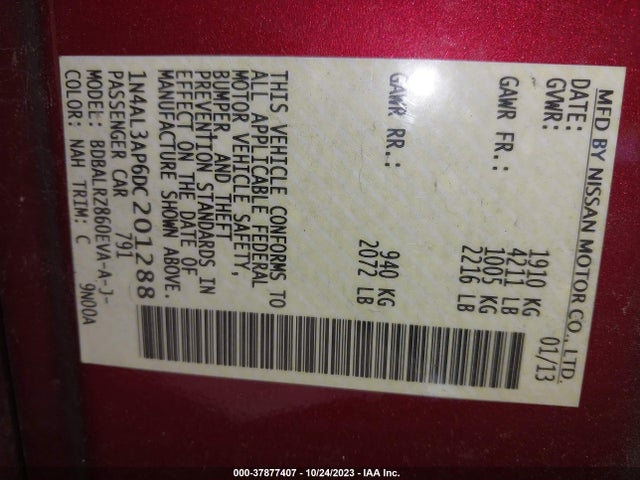 2013 NISSAN ALTIMA 2.5 S VIN: 1N4AL3AP6DC201288