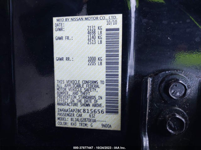 Продаж на аукціоні авто 2011 Nissan Maxima 3.5 S, vin: 1N4AA5AP2BC815656, номер лоту: 37877447