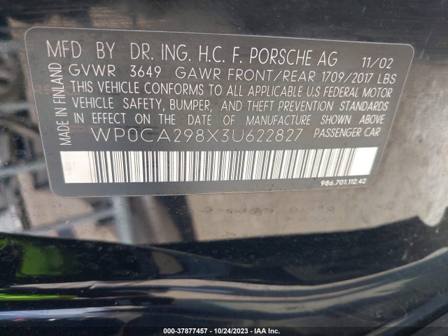 2003 PORSCHE BOXSTER WP0CA298X3U622827 Photo 8