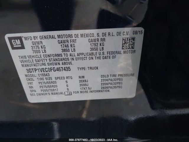 3GTP1VEC0FG467435 GMC Sierra 1500 Slt